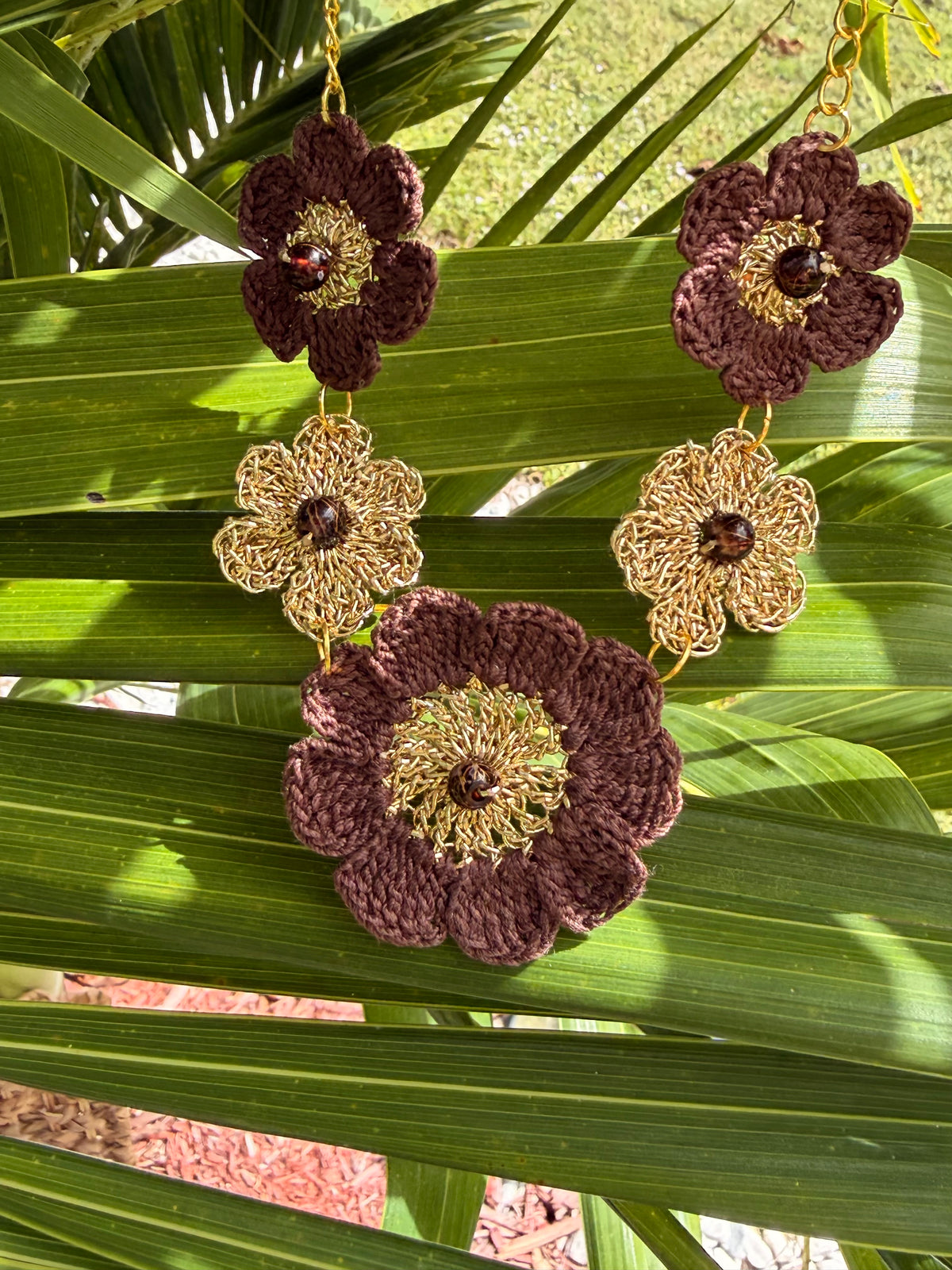 Chocolate Brown & Gold Micro Crochet Jewelry Set
