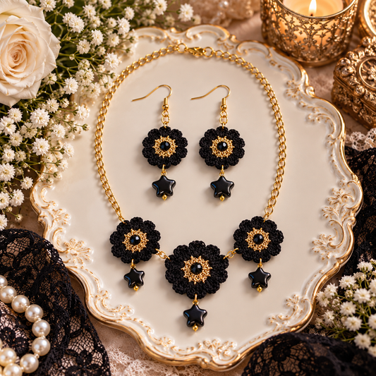 Handmade Micro Crochet Black Jewelry Set