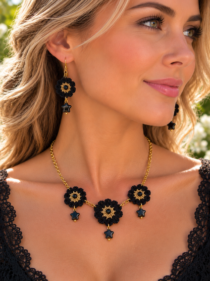 Handmade Micro Crochet Black Jewelry Set