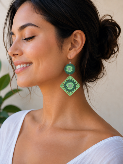 Handmade Micro Crochet Green Mandala Earrings