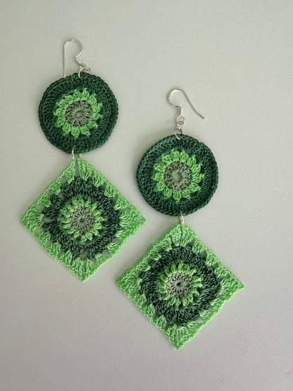 Handmade Micro Crochet Green Mandala Earrings