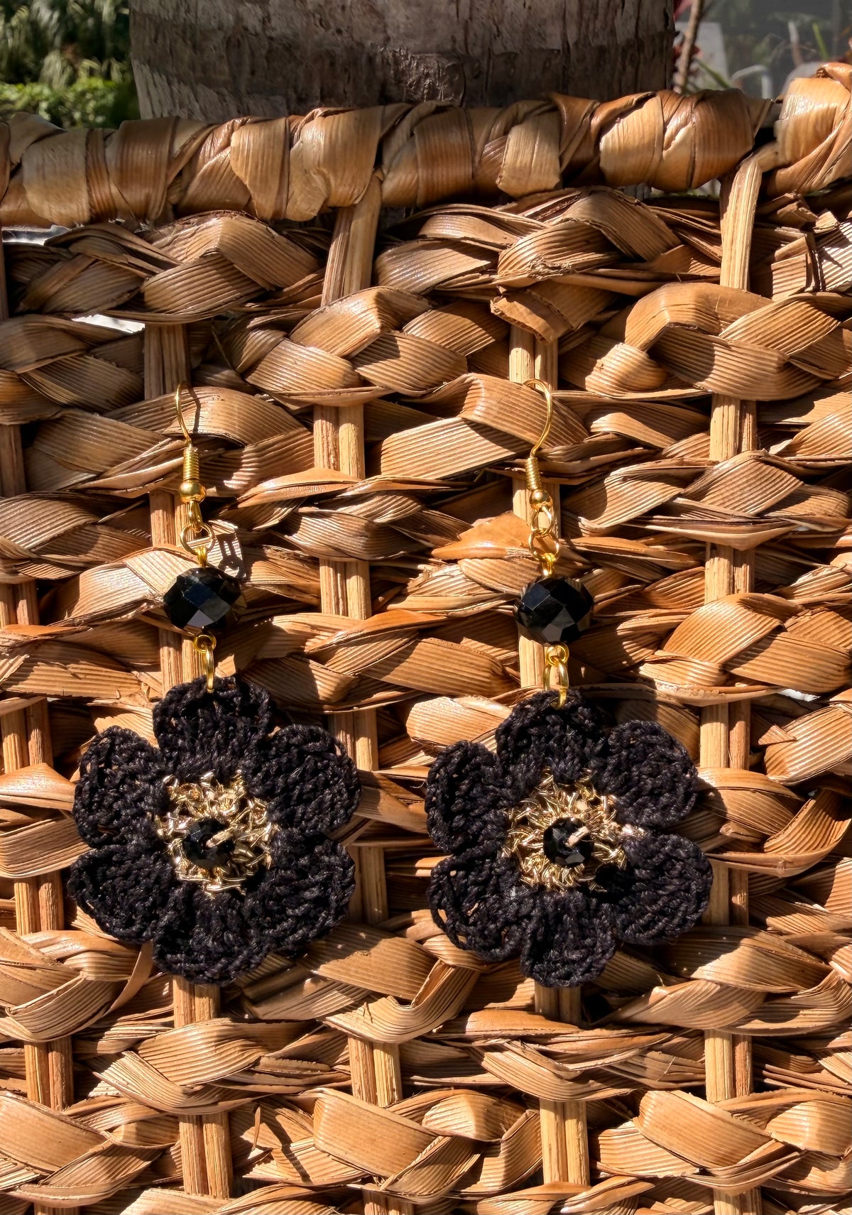 Handmade Micro Crochet Black Floral Earrings