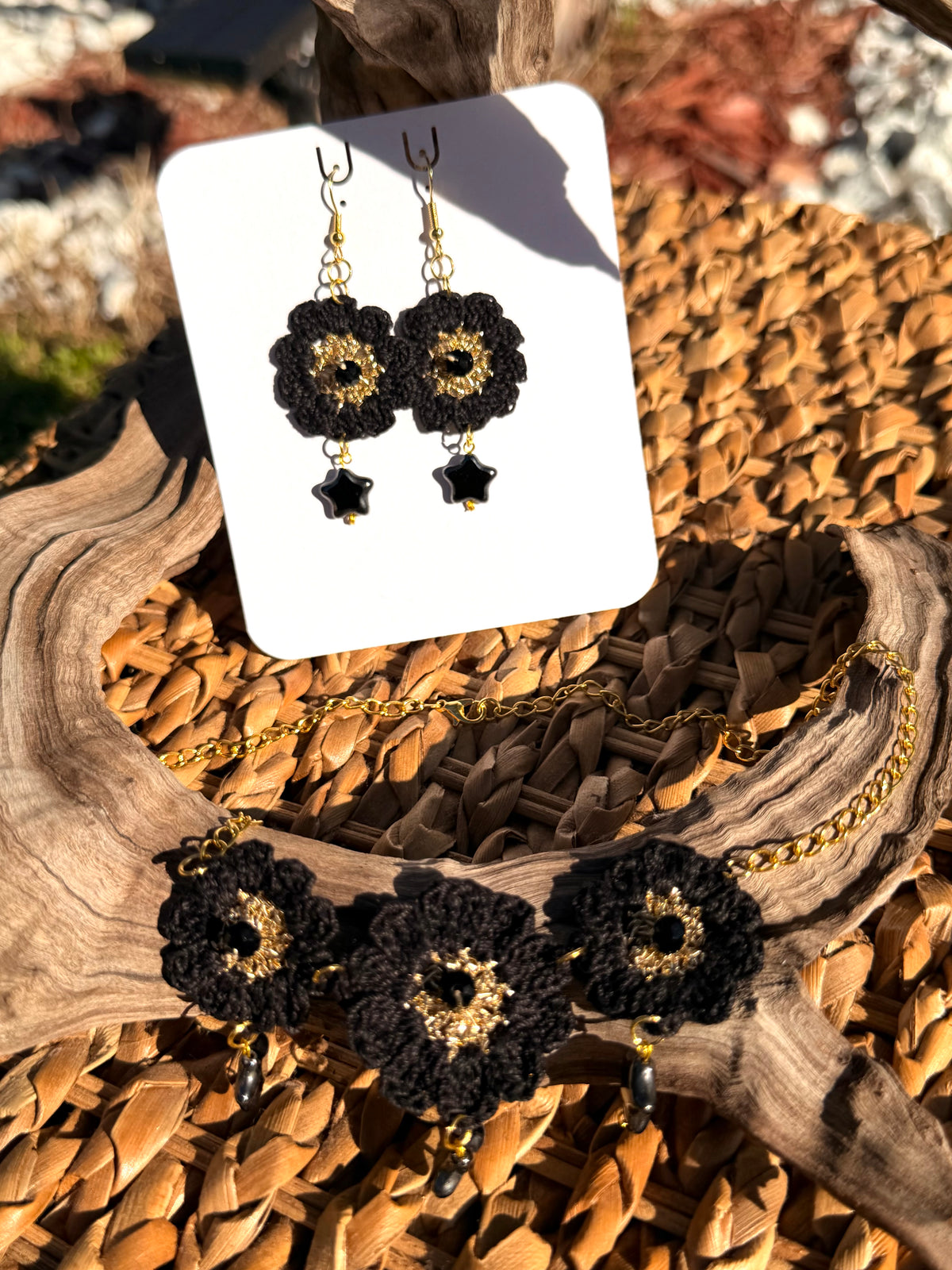 Handmade Micro Crochet Black Jewelry Set