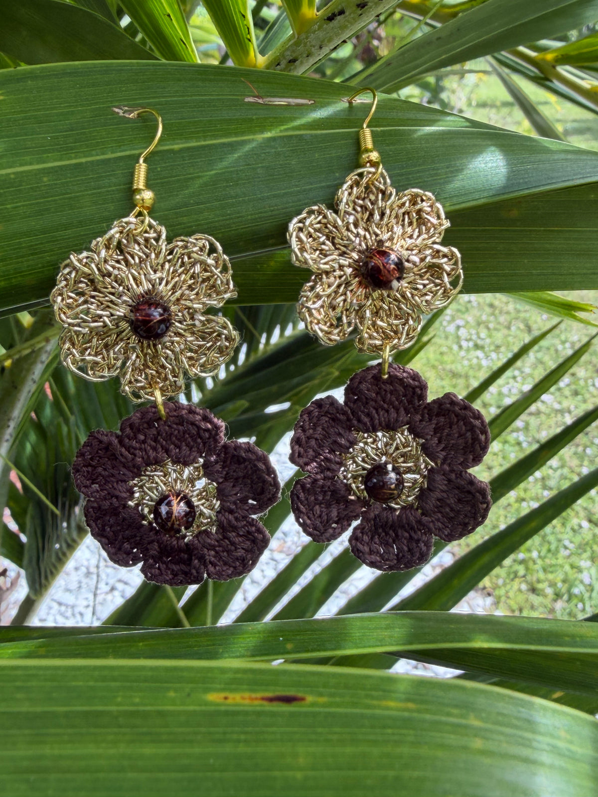 Chocolate Brown & Gold Micro Crochet Jewelry Set