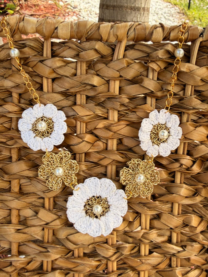 Golden Pearl Blossom Handmade Micro Crochet Necklace