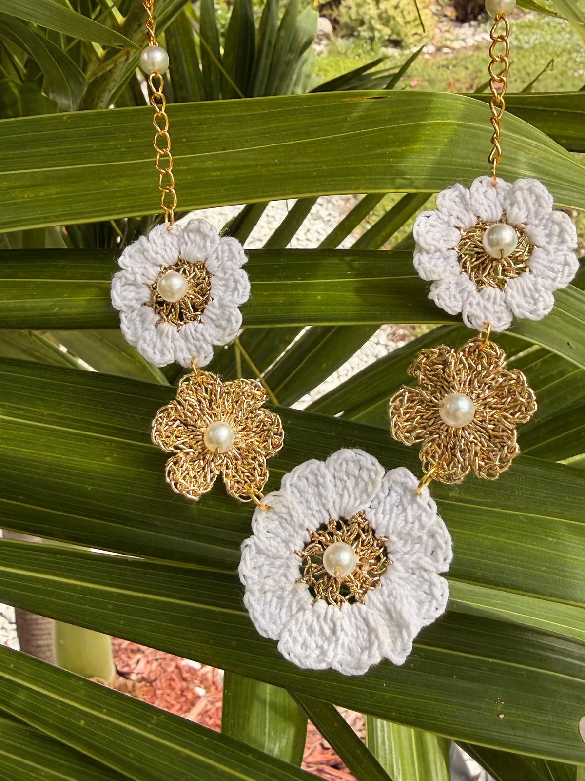 Golden Pearl Blossom Handmade Micro Crochet Necklace