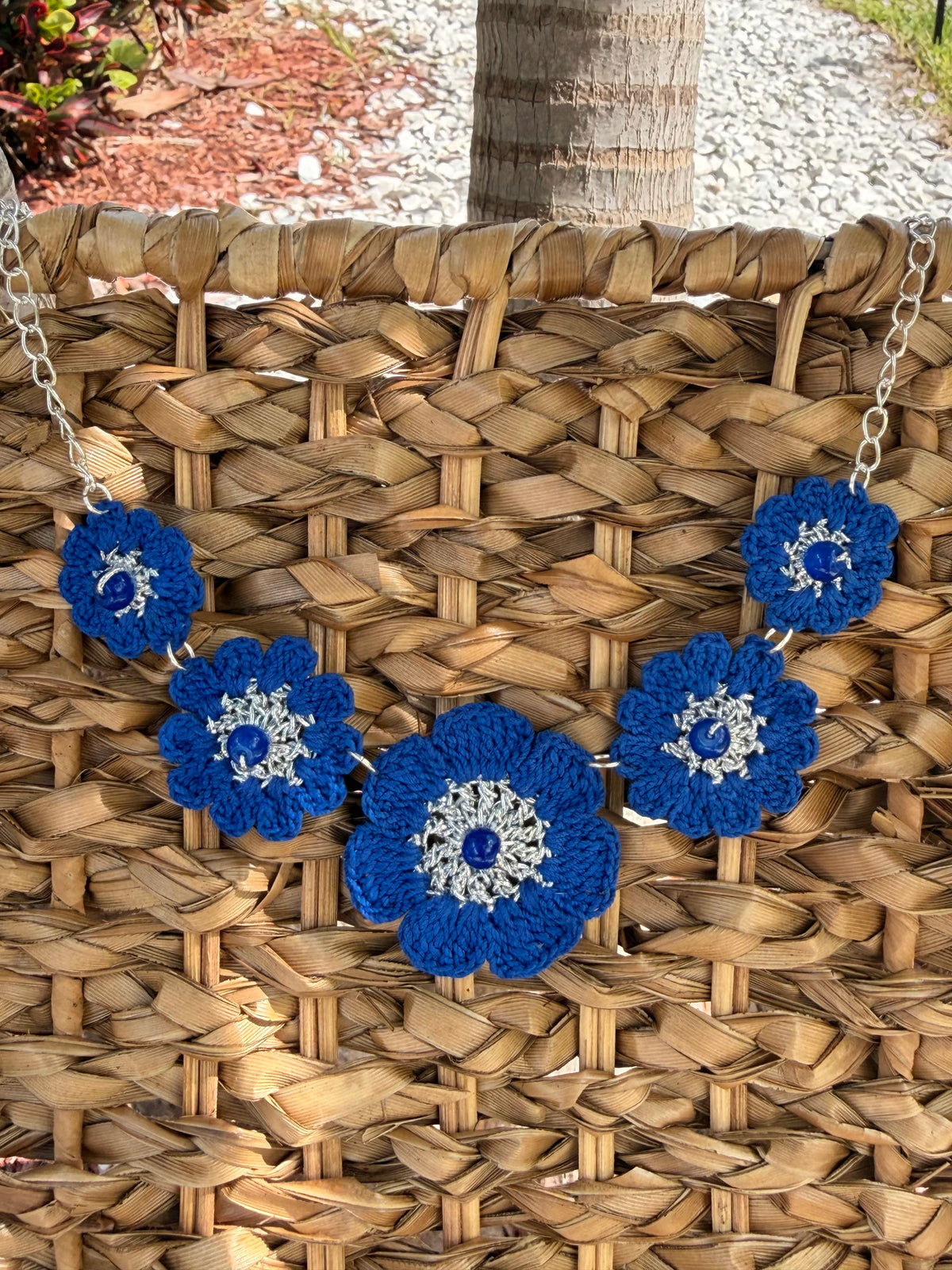 Blue Blossom Micro Crochet Neclase