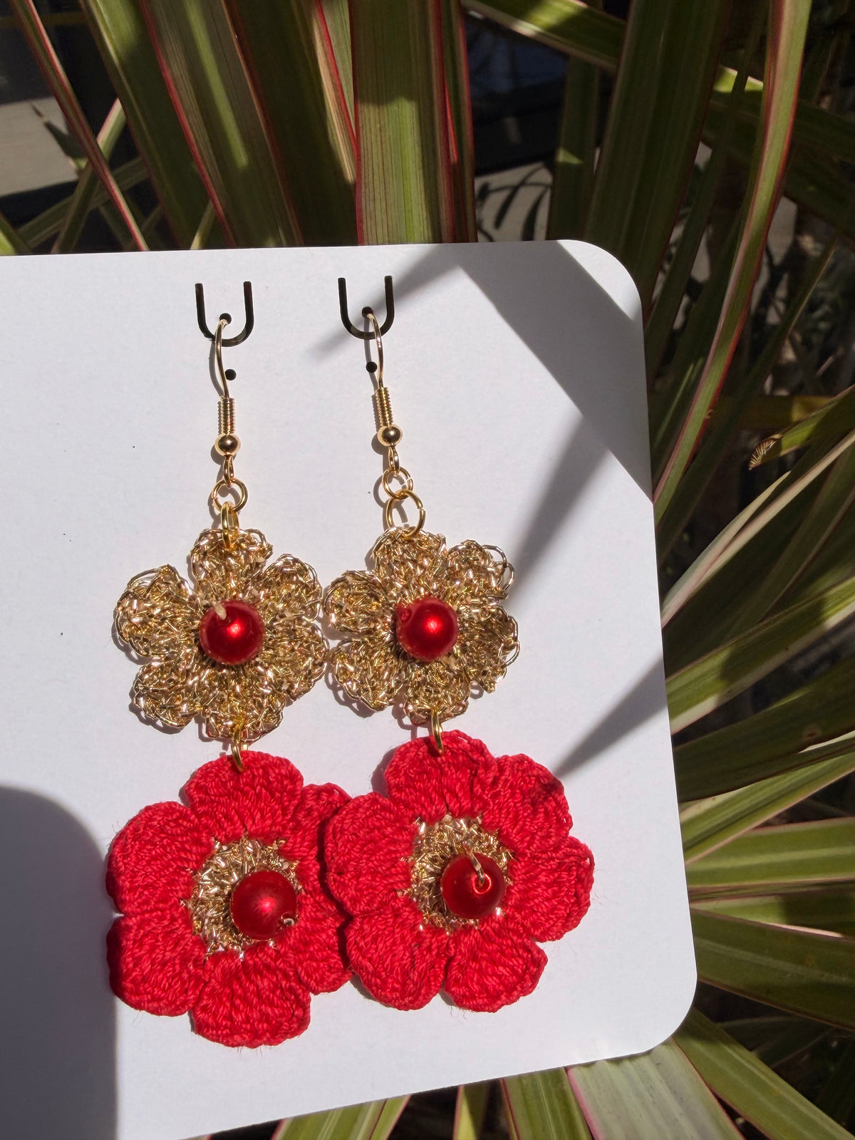 Ruby Red & Gold Micro Crochet Jewelry Set